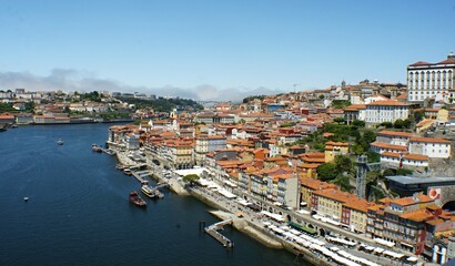Typical Porto panoramic view with Douro river  from the Louis I bridge - Portugal 