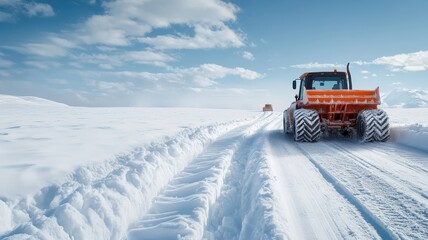Snow-covered road being de-iced with magnesium chloride.