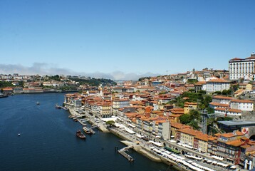 Typical Porto panoramic view with Douro river  from the Louis I bridge - Portugal 