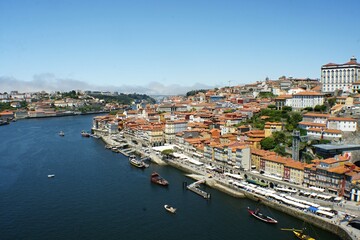 Typical Porto panoramic view with Douro river  from the Louis I bridge - Portugal 