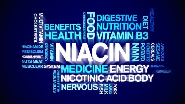 Niacin animated word cloud;text design animation tag kinetic typography seamless loop.