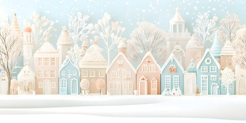 Fototapeta premium Charming Christmas Banner with Gingerbread Houses and Festive Decor