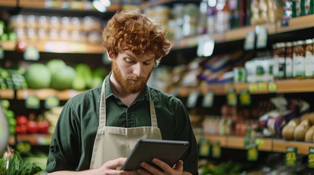 The supermarket worker with tablet
