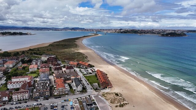 .Somo Northern Spain drone,aerial Santander in background