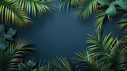 Tropical palm stripe on dark blue background