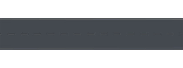 Road highway marking elements. Grey road, white line. Vector illustration