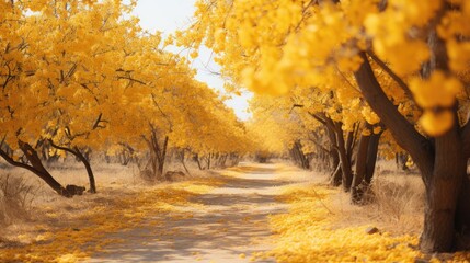 Autumn scenes of trees in yellow hues  