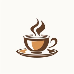 Flat vector logo of a coffee cup with steam on a saucer