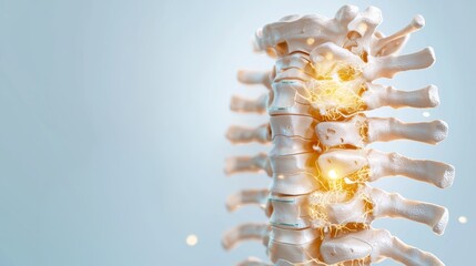 Fototapeta premium Detailed Anatomical Illustration of Human Spine with Glowing Nerves and Vertebrae - 3D Medical Rendering
