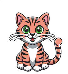 Cute Cartoon Cat Illustration Vector Art, Kawaii Cat Vector for Kids and Pet Lovers, Chibi Kitten with Stripes Vector Graphic