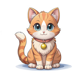 Cute Cartoon Cat Illustration Vector Art, Kawaii Cat Vector for Kids and Pet Lovers, Chibi Kitten with Stripes Vector Graphic