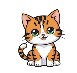 Cute Cartoon Cat Illustration Vector Art, Kawaii Cat Vector for Kids and Pet Lovers, Chibi Kitten with Stripes Vector Graphic
