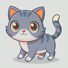 Cute Cartoon Cat Illustration Vector Art, Kawaii Cat Vector for Kids and Pet Lovers, Chibi Kitten with Stripes Vector Graphic
