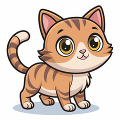 Cute Cartoon Cat Illustration Vector Art, Kawaii Cat Vector for Kids and Pet Lovers, Chibi Kitten with Stripes Vector Graphic