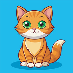 Cute Cartoon Cat Illustration Vector Art, Kawaii Cat Vector for Kids and Pet Lovers, Chibi Kitten with Stripes Vector Graphic