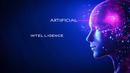 Fototapeta premium A humanoid head with a neural network brain. Artificial intelligence concept.