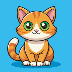 Cute Cartoon Cat Illustration Vector Art, Kawaii Cat Vector for Kids and Pet Lovers, Chibi Kitten with Stripes Vector Graphic