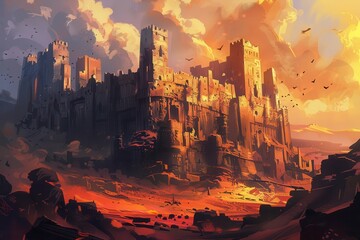 Ancient Sandstone Fortress Amidst a Desolate Desert Landscape