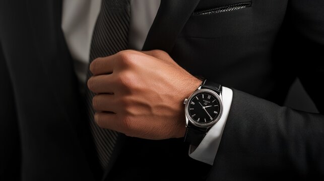 Man in Suit Wearing a Wrist Watch