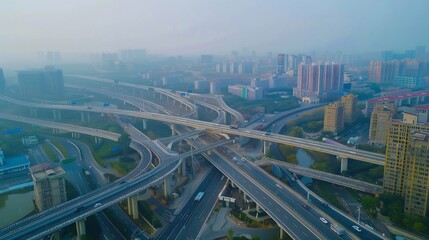 Aerial Drone View of modern Urban City Flyover. ai-generated