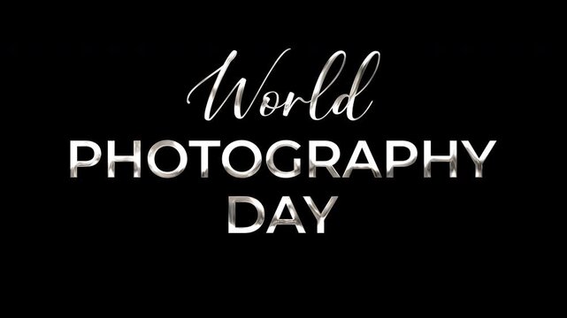 Silver World Photography Day text animation with colorful on black background suitable for social media posts, blog banners, and website headers.