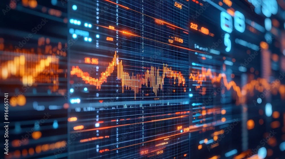 Poster big data visualization in a modern tech environment, showcasing intricate data patterns and analytic