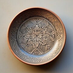 Fototapeta premium Decorative Moroccan ceramic hand painted plate, handmade, isolated, closeup top view.