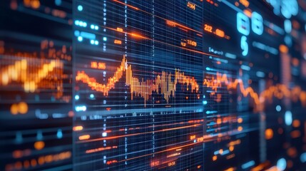 Fototapeta premium Big Data Visualization in a Modern Tech Environment, showcasing intricate data patterns and analytics, set against a sleek digital backdrop with ample negative space.