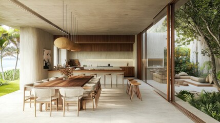 Modern Minimalist Kitchen with Outdoor Garden View