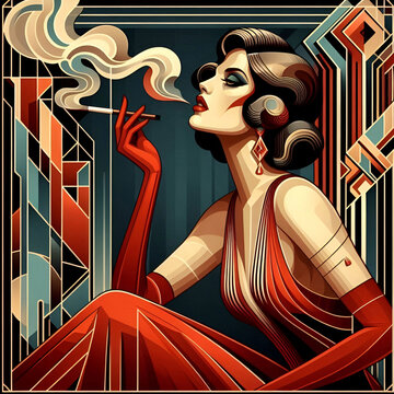 Art deco portrait of a glamorous woman in a slink