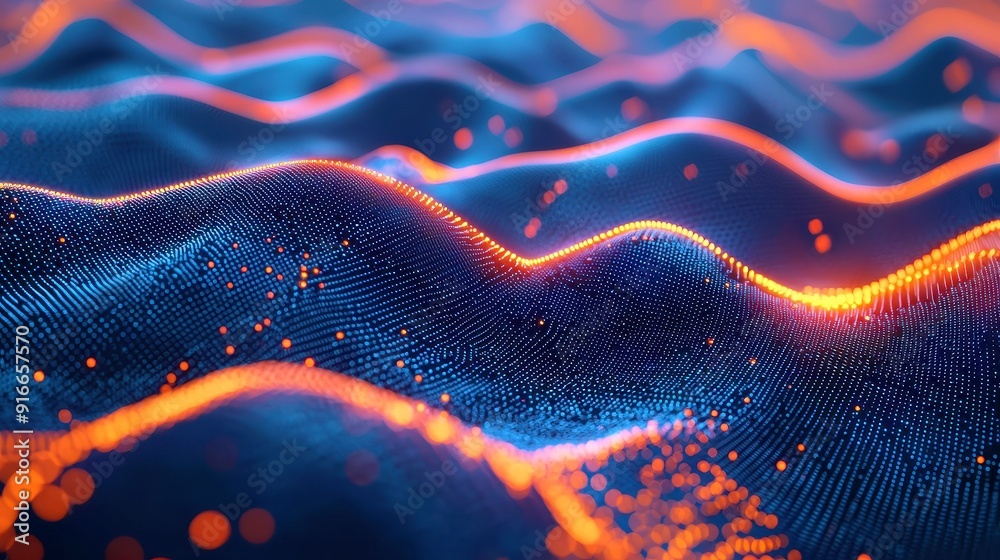 Poster abstract 3d visualization of big data and cybersecurity, showcasing artificial intelligence and neur