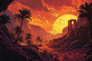 Ancient alien ruins in a dried-up riverbed on a distant planet