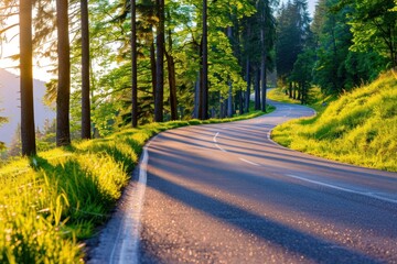 Aerial top view, mountaint road on bright sunny day