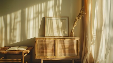 Home interior poster mock up with Beautiful Frame design living room, bedroom, wall (3d Render)