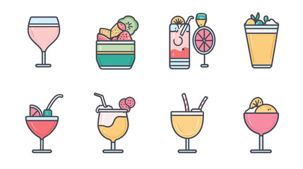 カラフルなカクテル＆ドリンクアイコンセット - 白背景に映えるスタイリッシュなデザイン | 飲食関連プロジェクトに最適