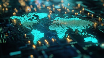 Digital World Map on Circuit Board