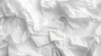 A clean, white background featuring the texture of crumpled paper. The surface has subtle folds and creases, adding a tactile dimension to the otherwise smooth, pristine white paper.