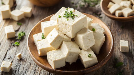 Delicious tofu in bowl food photography