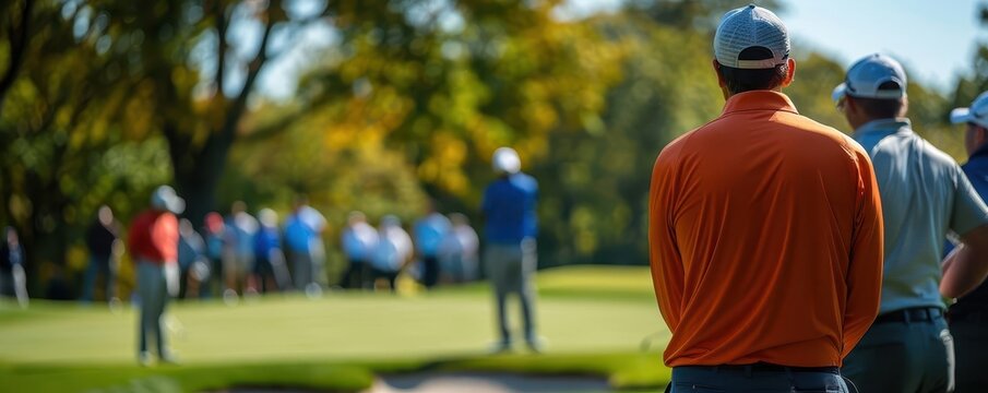 Audience at a golf tournament observing a critical putt, audience, concentration