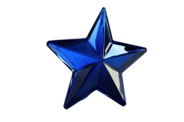 Obraz premium Shiny blue star shape with glossy surface and reflective highlights, isolated on a transparent background. Perfect for design projects and decorations.