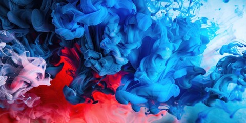 Fototapeta premium Blue and Red Ink in Water Abstract Art