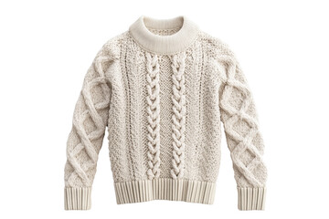 Obraz premium Warm beige cable knit sweater with intricate patterns and a high neckline, perfect for cozy winter days and stylish cold-weather outfits.