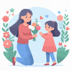 a child who gives flowers to his mother