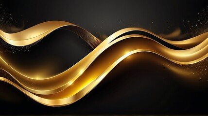 luxury black wavy background with golden glitter sparkles