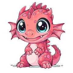 Obraz premium A cute little red dragon with big eyes and a pinkish color