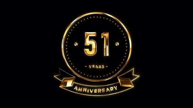 51st Anniversary Celebration. Happy 51 Years Anniversary Animation in Gold Color on the Transparent Background, Alpha Channel. Great for greetings, celebrations, events, and gifts.