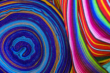 typical colored fabrics, Chichicastenango, municipality of the department of El Quiché, Guatemala, Central America