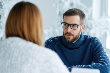 Obraz premium Colleagues having a meeting in a frostcovered office, cold professional connection