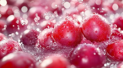 Vibrant Plums Splashing in Liquid Explosion on Bright Background – Fresh Fruit with Photorealistic Detail in Surreal Style
