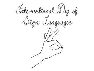 International day of sign languages. hand language sign, continuous one line art hand drawing sketch